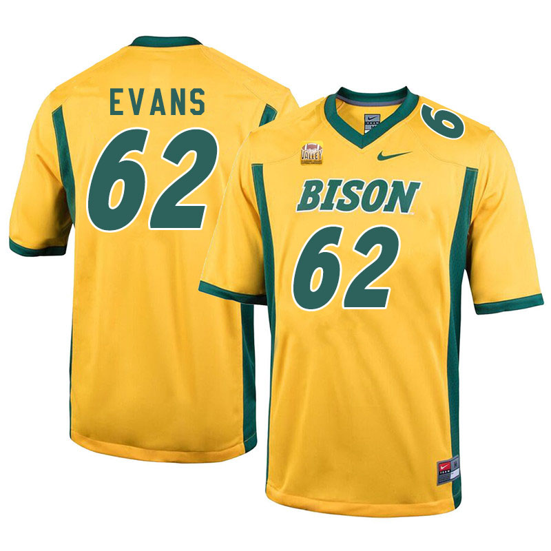 Men #62 Dylan Evans North Dakota State Bison College Football Jerseys Sale-Yellow